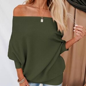 Green casual batwing sweater